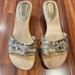 American Eagle Outfitters Shoes | New Vintage Y2k American Eagle Wood Slides Sandals Gold Leather Flower Size 9.5m | Color: Brown/Gold | Size: 9.5