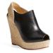 Gucci Shoes | Gucci Espadrille Open Toe Wedge Women's Gucci 'Tiffany' Peep Toe Wedge ($680) | Color: Black/Tan | Size: 35eu