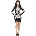 FIESTAS GUIRCA Skelett Kostüm – Schwarzes Skelett Minikleid Halloween Kostüm Erwachsene Damen Größe 40-42 L