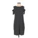 White House Black Market Casual Dress - Shift High Neck Short sleeves: Black Print Dresses - Women's Size Small