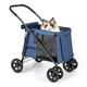 Maxmass Dog Stroller, Folding Pet Travel Carrier with Dual Entry, Safety Belt, Wheels, Brake, Adjustable Handle & Storage Pocket, Pet Travel Cart for Medium & Large Sized Dogs Cats (Blue)