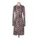 Pink Tartan Casual Dress - Sheath Collared Long sleeves: Burgundy Leopard Print Dresses - Women's Size Small