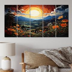 Design Art Asian Art Mandala Sky I - Asian Metal Art Print Set 28.0 H x 60.0 W x 1.0 D in blue/orangeMetal in Blue;orange | 28" H X 60" W | Wayfair