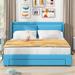 Latitude Run® Hydraulic up Storage Platform Bed w/ 2 Drawers Upholstered/Metal/Linen in Blue | 43.7 H x 64.2 W x 82.7 D in | Wayfair