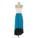 Ann Taylor Casual Dress - Midi: Blue Color Block Dresses - Women's Size Small