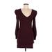 INC International Concepts Casual Dress - Bodycon Plunge Long sleeves: Burgundy Print Dresses - Women's Size Medium