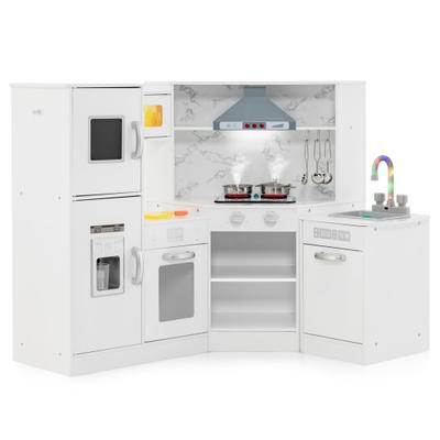 Costway Kids Corner Pretend Kitchen Playset with Separated Washing Basin-White