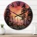 Designart "Redwood Tree Sunset Silhouettes II" Landscapes Oversized Wood Wall Clock