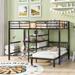 Black Full Over Twin Metal Bunk Bed with Built-in Desk, Shelves and Ladder