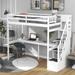 Twin Size Loft Bed with Safety Guardrail, Strong Solid Wood Loft Bed Frame with Staircase & Built-in Desk for Kids Teens