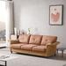 Imitation Leather Fabric Loveseat Sofa with Storage, Leisure 3-Seater Sofa Couch with Large Side Pockets & Saddle Shape Armrest