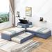 L-Shaped Platform Bed with Convertible Trundle and Drawers, and Built-in Flip Square Table, 3-in-1 Sleeping Solution, Twin