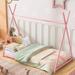 Metal Twin Size House Platform Bed with Triangle Structure, Pink