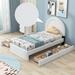 Modern Simple Twin Size Teddy Platform Bed w/ 4 Drawers & Upholstered Headboard Storage Bed Frame for Kids Teens Adults, White