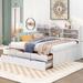 Full Size Wooden Captain Bed Platform Bed Frame with Rectangular Storage Headboard Trundle & 3 Storage Drawers, White