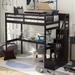 Espresso Twin Size Loft Bed w/ Storage Staircase and Built-in Desk Storage Bed