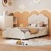 Beige Velvet Upholstered Platform Bed with Cloud Shape Headboard,Footboard, Side board, Easy Assembly