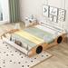 Natural Full Size Racing Car Platform Bed - Adjustable Gear Positions, Storage Holder, Playful Car Door Guardrail Design