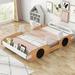 Natural Twin Size Racing Car Platform Bed with Adjustable Gear Positions and Storage Holder, Playful Car Door Guardrail Design