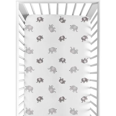 Sweet Jojo Designs Grey and White Boho Bohemian Elephant Boy Girl Gender Neutral Fitted Crib Sheet Jungle Safari Animals Modern