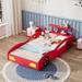 Red Wooden Twin Size Race Car Platform Bed Bed with Wheels Legs - Safety Rails, Tail Storage Rack, Easy Assembly