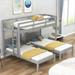 Gray Pine Wood Twin over Twin & Twin Bunk Bed - Triple Sleeping Space, Middle Drawer, Safety Guardrail