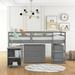 Gray Multi-Functional Twin Size Low Loft Bed w/ Cabinet & Rolling Portable Study Desk for Kids Teens Boys & Girls Space-Saving