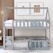 House Bunk Bed Toddler Floor Bed Solid Wood Kids Bed with Safety Fence and Lockable Small Door for Kids-Twin over Twin, Grey