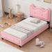 Twin Size Cute Pine Wood Upholstered Platform Bed, Cartoon Ears Headboard, Sturdy Construction, Easy Assembly