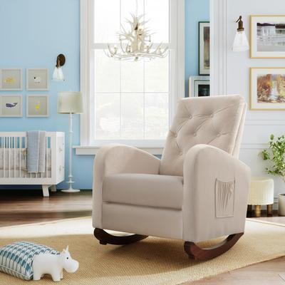 Velvet Rock Chair Nursery Single Sofa Nap Chair Slipper Chair, Beige