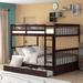 Pine Wood Full-Over-Full Bunk Bed with Ladder and Two Storage Drawers, Converts to 2 Individual Beds, Space-Saving Design