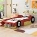 Twin Size Cool Pine Wood Race Car Platform Bed with Rear Wing and Front Spoiler, Safety Rails, Wheels, Easy Assembly