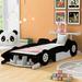 Cool Pine Wood Race Car Platform Bed with Rear Wing and Front Spoiler, Safety Rails, Wheels, Easy Assembly