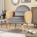 Grey Velvet Accent Chair Padded Arm Chair Rattan Armrest Lounge Chair