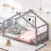 Twin Size House Bed with Roof with Playhouse Design, Semi-Enclosed Sleeping Space, Sturdy Pinewood Frame