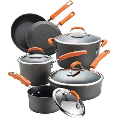 Hard-Anodized Aluminum Nonstick Cookware 10-Piece Pot and Pan Set,with Glass Lids