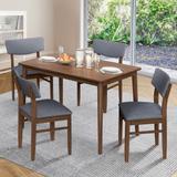 Rectangular 5-Piece Solid Wood Fixed Dining Table Set with Fabric Chairs and Walnut Dining Table for Dining Room