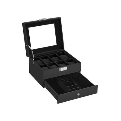 2-Tier Leather Watch Case Holder with Glass Lid Ideal Gift for Birthday or Anniversary