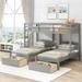 Gray Pine Wood Twin/Twin Bunk Bed with Triple Sleeping Space, Middle & UnderBed Drawers