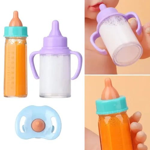 18 Zoll Puppe magische Milchsaft flaschen mit Schnuller Lätzchen Puppenhaus Kunststoff Nippel