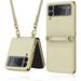Leather Case Designs Samsung Galaxy Z Flip 3ã€�2021 Versionã€‘ Cute Luxury Card Package with Metal Chain for Women Makeup Mirror Magnetic Flip Protector (Galaxy Z Flip 3 Gold)