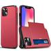 for iPhone 12 Mini Wallet Case with Sliding Door Hidden Pocket Credit Card Holder Dual Layer Heavy Duty Shockproof Hard PC Hybrid TPU Phone Flip Protective Cover for iPhone 12 Mini Red