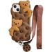 for iPhone 11 Pro Max Case Cookie Bear Kawaii Phone Cases Cute iPhone 11 Pro Max Case with Strap Lanyard 3D Cartoon Bear Soft Silicone Protective Case Funny for iPhone 11 Pro Max Women Girls