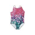 One Piece Swimsuit: Purple Chevron/Herringbone Swimwear - Women's Size 5X