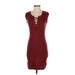 Cupcakes & Cashmere Casual Dress - Bodycon Tie Neck Sleeveless: Burgundy Print Dresses - New - Women's Size X-Small