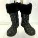 Coach Shoes | Coach Designer Nikole Black & Glittery Gray Signature Fabric & Fur Boots Size 5 | Color: Black/Silver | Size: 5