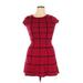 My Michelle Casual Dress - Mini High Neck Short sleeves: Burgundy Grid Dresses - Women's Size X-Large