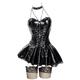 MEOWCOS Women Corset Dress Gothic Camisole and Skirt Set with Net Stockings and Lace Sleeves