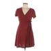 Rolla Coster Casual Dress - Mini Plunge Short sleeves: Burgundy Dresses - Women's Size Medium