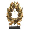 Skulptur auf Sockel Blätterkranz abstrakt Orient Asien Thailand Tempelskulptur Tempelfigur Glückssymbol ca. 61 cm Holz Gold Antik